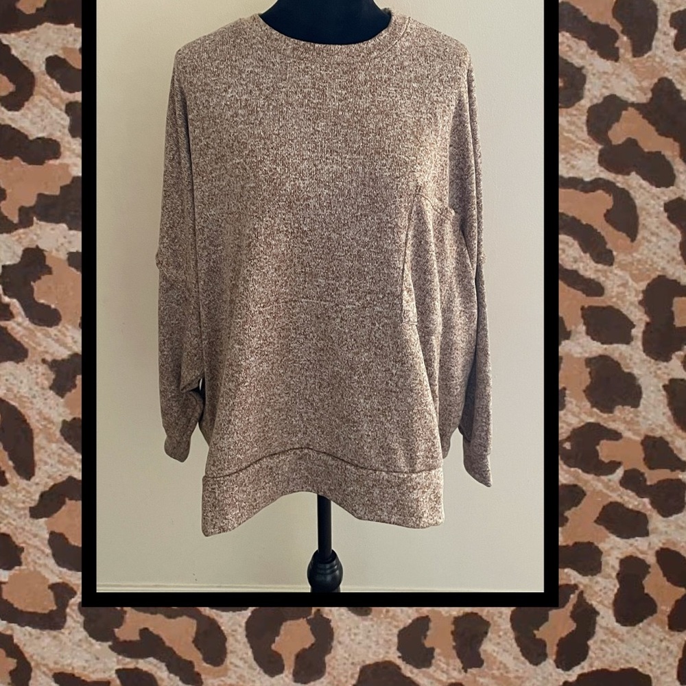 Zenana Tan Hi-Low Pocket Sweater Size XL